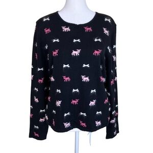 Marisa Christina Vintage Dog & Bone Novelty Print Boho Sweater Black Sz LP NWT